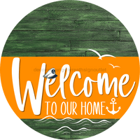 Thumbnail for Welcome To Our Home Sign Nautical Orange Stripe Green Stain Decoe-3229-Dh 18 Wood Round