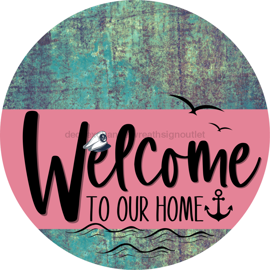 Welcome To Our Home Sign Nautical Pink Stripe Petina Look Decoe-3173-Dh 18 Wood Round