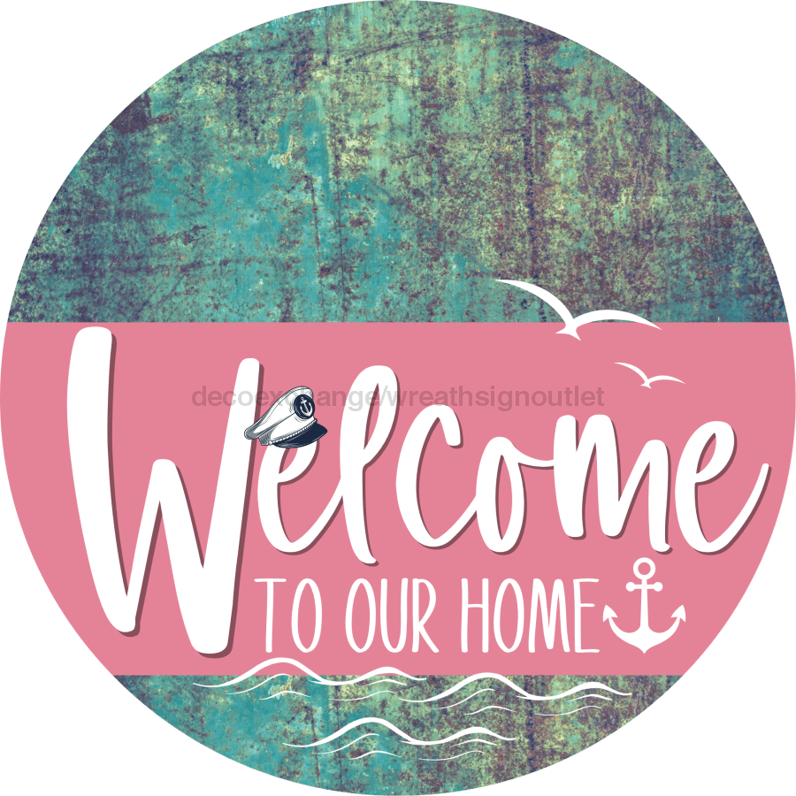 Welcome To Our Home Sign Nautical Pink Stripe Petina Look Decoe-3183-Dh 18 Wood Round