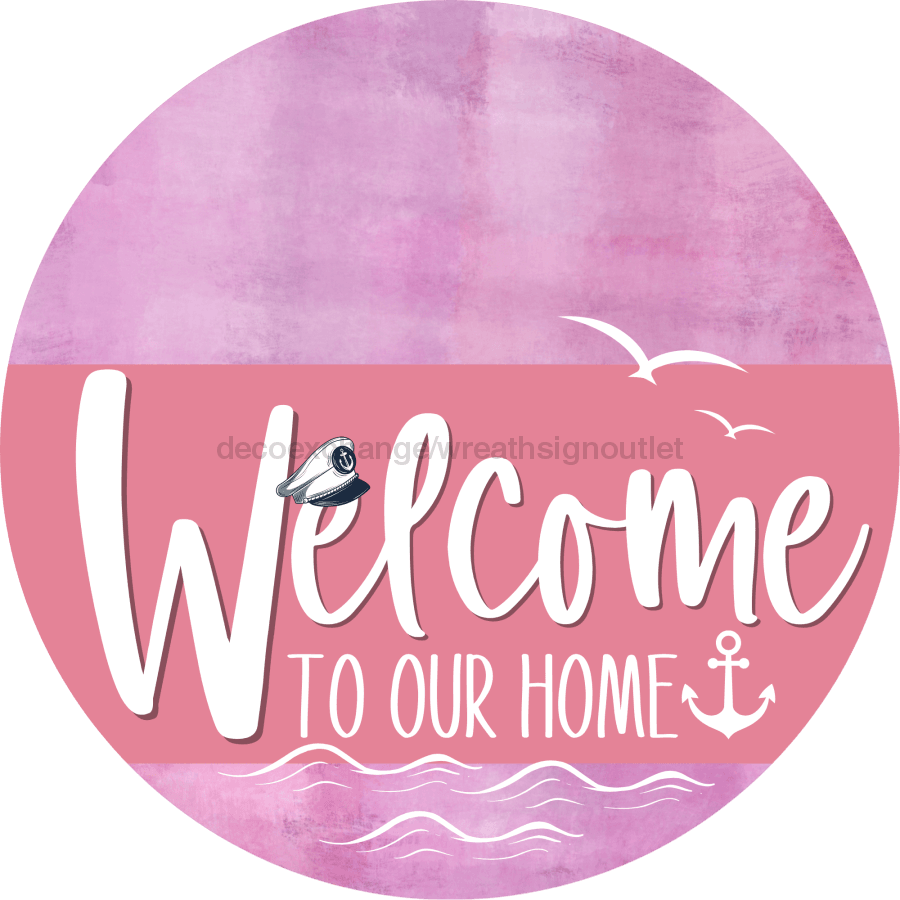 Welcome To Our Home Sign Nautical Pink Stripe Stain Decoe-3184-Dh 18 Wood Round