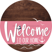 Thumbnail for Welcome To Our Home Sign Nautical Pink Stripe Wood Grain Decoe-3180-Dh 18 Round