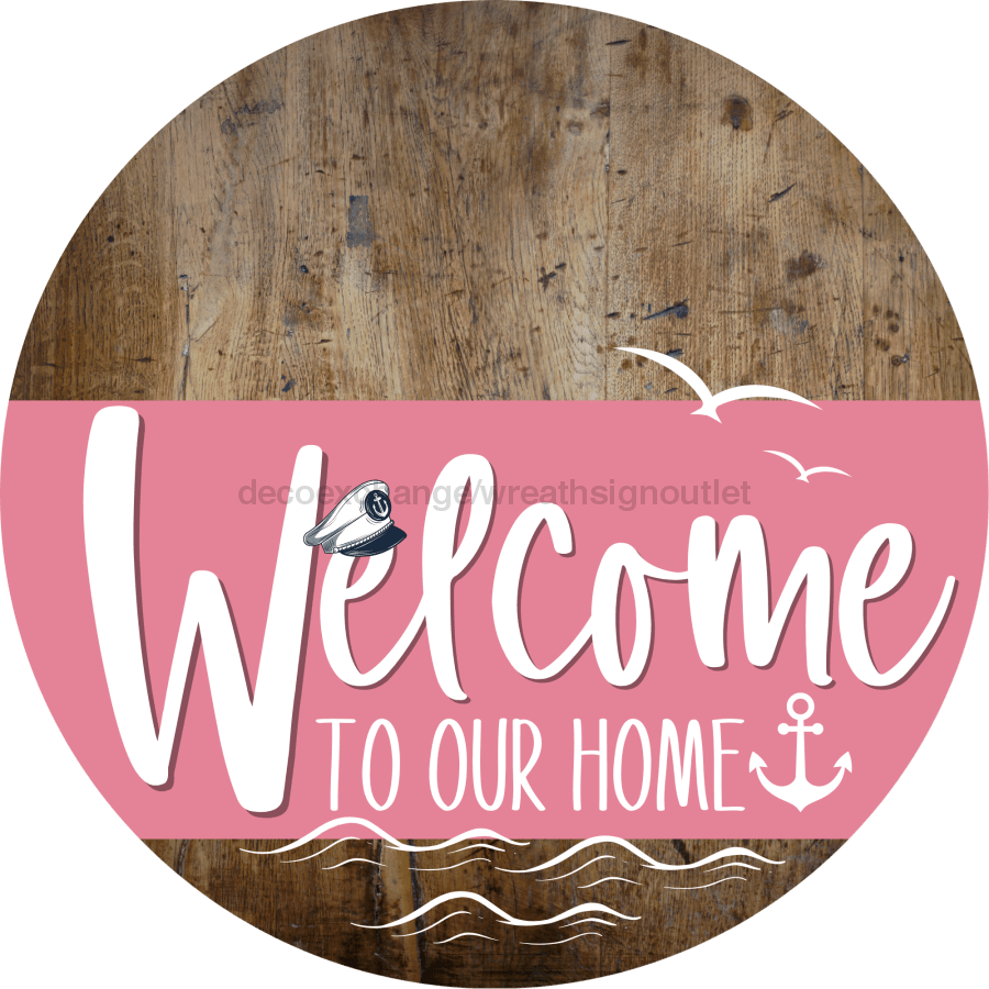 Welcome To Our Home Sign Nautical Pink Stripe Wood Grain Decoe-3181-Dh 18 Round