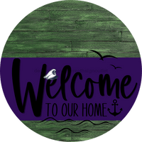 Thumbnail for Welcome To Our Home Sign Nautical Purple Stripe Green Stain Decoe-3197-Dh 18 Wood Round