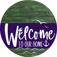 Thumbnail for Welcome To Our Home Sign Nautical Purple Stripe Green Stain Decoe-3207-Dh 18 Wood Round