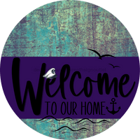 Thumbnail for Welcome To Our Home Sign Nautical Purple Stripe Petina Look Decoe-3193-Dh 18 Wood Round