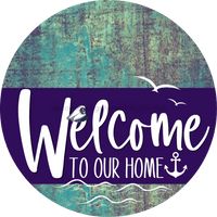 Thumbnail for Welcome To Our Home Sign Nautical Purple Stripe Petina Look Decoe-3203-Dh 18 Wood Round