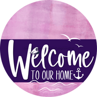 Thumbnail for Welcome To Our Home Sign Nautical Purple Stripe Pink Stain Decoe-3204-Dh 18 Wood Round