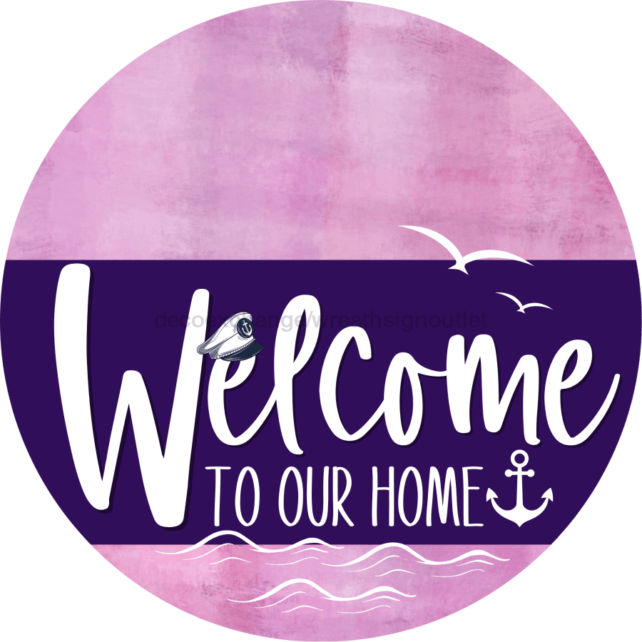 Welcome To Our Home Sign Nautical Purple Stripe Pink Stain Decoe-3204-Dh 18 Wood Round