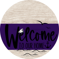 Thumbnail for Welcome To Our Home Sign Nautical Purple Stripe White Wash Decoe-3195-Dh 18 Wood Round