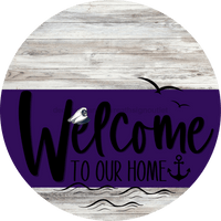 Thumbnail for Welcome To Our Home Sign Nautical Purple Stripe White Wash Decoe-3196-Dh 18 Wood Round