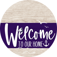Thumbnail for Welcome To Our Home Sign Nautical Purple Stripe White Wash Decoe-3205-Dh 18 Wood Round