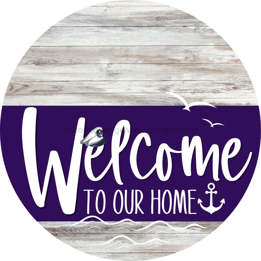 Welcome To Our Home Sign Nautical Purple Stripe White Wash Decoe-3206-Dh 18 Wood Round