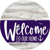 Thumbnail for Welcome To Our Home Sign Nautical Purple Stripe White Wash Decoe-3206-Dh 18 Wood Round