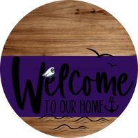 Thumbnail for Welcome To Our Home Sign Nautical Purple Stripe Wood Grain Decoe-3188-Dh 18 Round