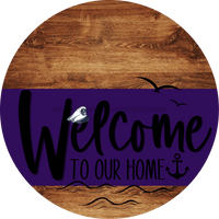 Thumbnail for Welcome To Our Home Sign Nautical Purple Stripe Wood Grain Decoe-3189-Dh 18 Round