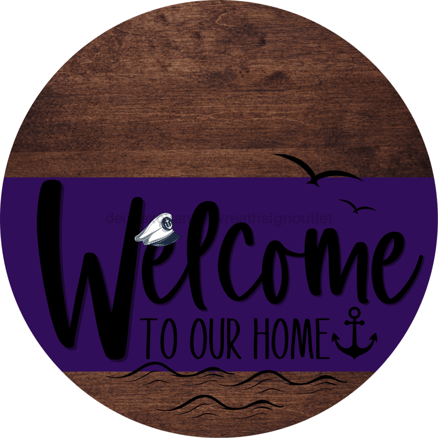 Welcome To Our Home Sign Nautical Purple Stripe Wood Grain Decoe-3190-Dh 18 Round
