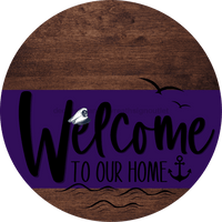 Thumbnail for Welcome To Our Home Sign Nautical Purple Stripe Wood Grain Decoe-3190-Dh 18 Round