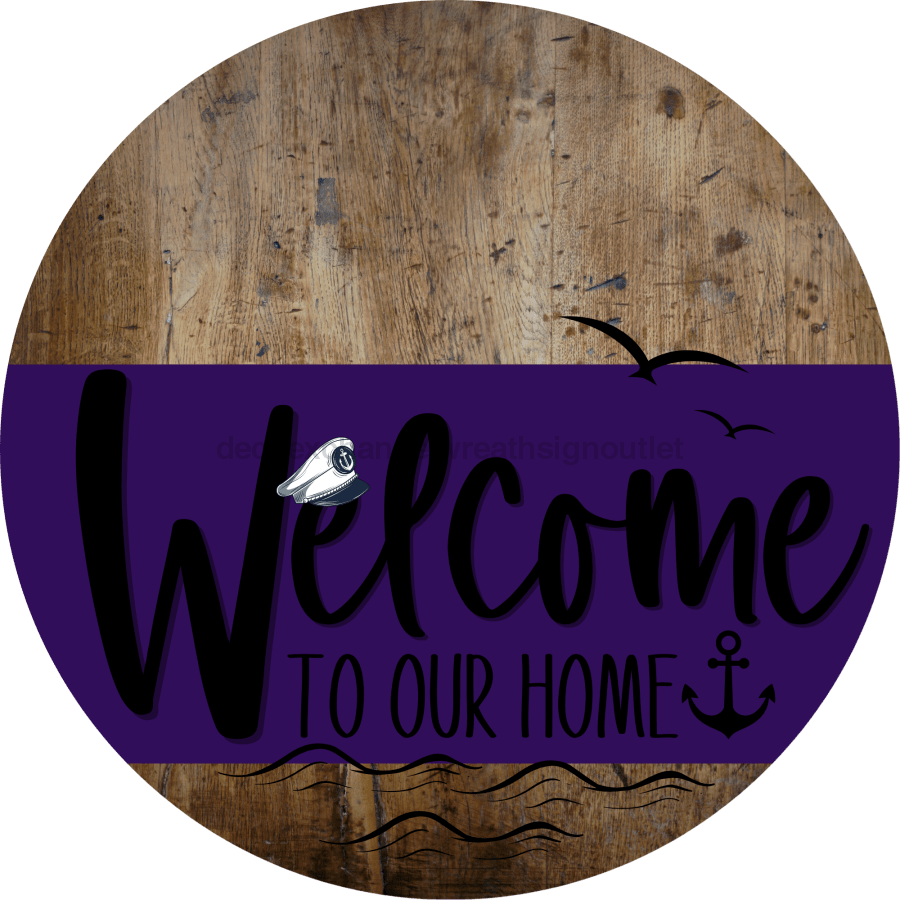 Welcome To Our Home Sign Nautical Purple Stripe Wood Grain Decoe-3191-Dh 18 Round