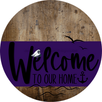Thumbnail for Welcome To Our Home Sign Nautical Purple Stripe Wood Grain Decoe-3191-Dh 18 Round