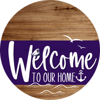 Thumbnail for Welcome To Our Home Sign Nautical Purple Stripe Wood Grain Decoe-3198-Dh 18 Round