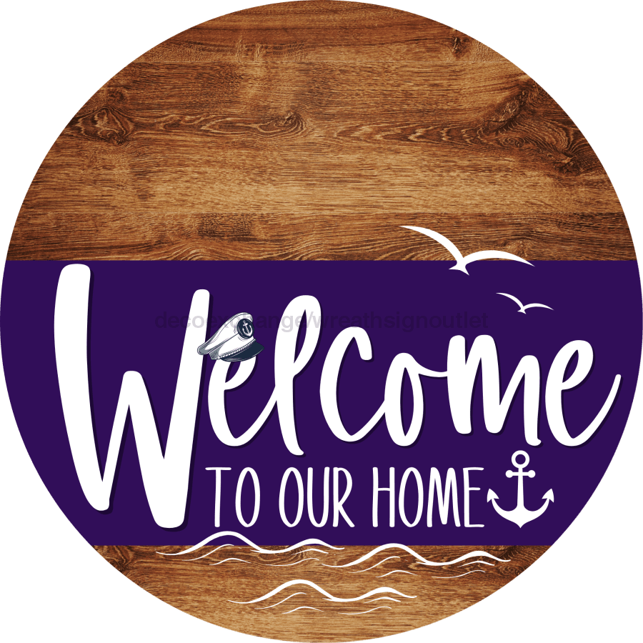 Welcome To Our Home Sign Nautical Purple Stripe Wood Grain Decoe-3199-Dh 18 Round