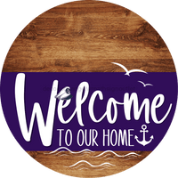 Thumbnail for Welcome To Our Home Sign Nautical Purple Stripe Wood Grain Decoe-3199-Dh 18 Round