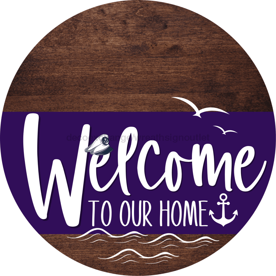 Welcome To Our Home Sign Nautical Purple Stripe Wood Grain Decoe-3200-Dh 18 Round