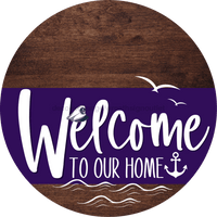 Thumbnail for Welcome To Our Home Sign Nautical Purple Stripe Wood Grain Decoe-3200-Dh 18 Round