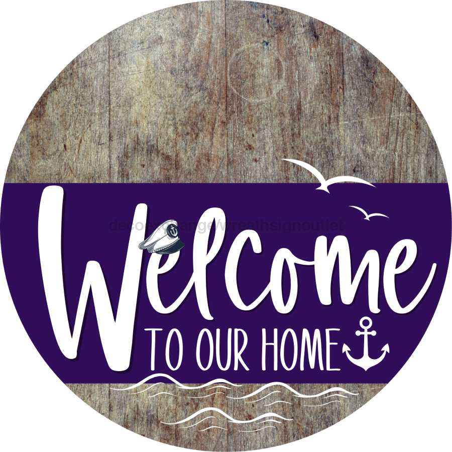 Welcome To Our Home Sign Nautical Purple Stripe Wood Grain Decoe-3202-Dh 18 Round