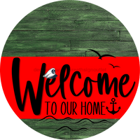Thumbnail for Welcome To Our Home Sign Nautical Red Stripe Green Stain Decoe-3137-Dh 18 Wood Round