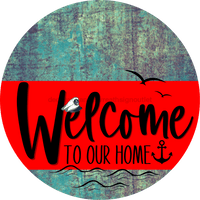 Thumbnail for Welcome To Our Home Sign Nautical Red Stripe Petina Look Decoe-3133-Dh 18 Wood Round
