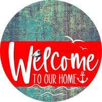 Thumbnail for Welcome To Our Home Sign Nautical Red Stripe Petina Look Decoe-3143-Dh 18 Wood Round