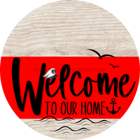 Thumbnail for Welcome To Our Home Sign Nautical Red Stripe White Wash Decoe-3135-Dh 18 Wood Round