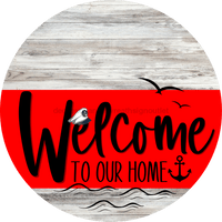 Thumbnail for Welcome To Our Home Sign Nautical Red Stripe White Wash Decoe-3136-Dh 18 Wood Round