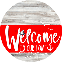Thumbnail for Welcome To Our Home Sign Nautical Red Stripe White Wash Decoe-3146-Dh 18 Wood Round
