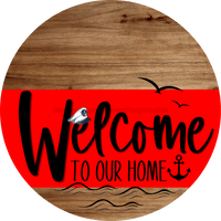 Thumbnail for Welcome To Our Home Sign Nautical Red Stripe Wood Grain Decoe-3128-Dh 18 Round