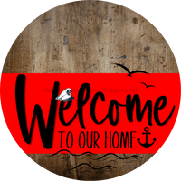Thumbnail for Welcome To Our Home Sign Nautical Red Stripe Wood Grain Decoe-3131-Dh 18 Round