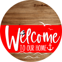 Thumbnail for Welcome To Our Home Sign Nautical Red Stripe Wood Grain Decoe-3138-Dh 18 Round
