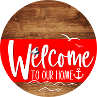 Thumbnail for Welcome To Our Home Sign Nautical Red Stripe Wood Grain Decoe-3139-Dh 18 Round