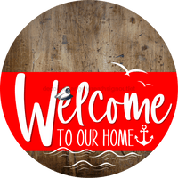 Thumbnail for Welcome To Our Home Sign Nautical Red Stripe Wood Grain Decoe-3141-Dh 18 Round