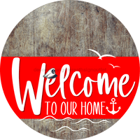 Thumbnail for Welcome To Our Home Sign Nautical Red Stripe Wood Grain Decoe-3142-Dh 18 Round