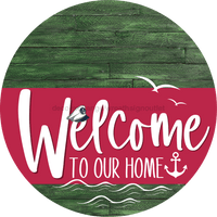 Thumbnail for Welcome To Our Home Sign Nautical Viva Magenta Stripe Green Stain Decoe-3227-Dh 18 Wood Round