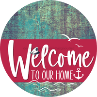 Thumbnail for Welcome To Our Home Sign Nautical Viva Magenta Stripe Petina Look Decoe-3223-Dh 18 Wood Round