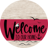 Thumbnail for Welcome To Our Home Sign Nautical Viva Magenta Stripe White Wash Decoe-3215-Dh 18 Wood Round