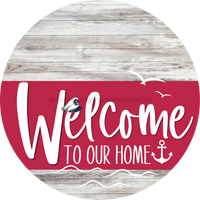 Thumbnail for Welcome To Our Home Sign Nautical Viva Magenta Stripe White Wash Decoe-3226-Dh 18 Wood Round