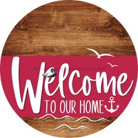 Thumbnail for Welcome To Our Home Sign Nautical Viva Magenta Stripe Wood Grain Decoe-3219-Dh 18 Round