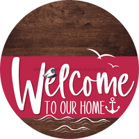 Thumbnail for Welcome To Our Home Sign Nautical Viva Magenta Stripe Wood Grain Decoe-3220-Dh 18 Round