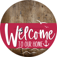 Thumbnail for Welcome To Our Home Sign Nautical Viva Magenta Stripe Wood Grain Decoe-3221-Dh 18 Round