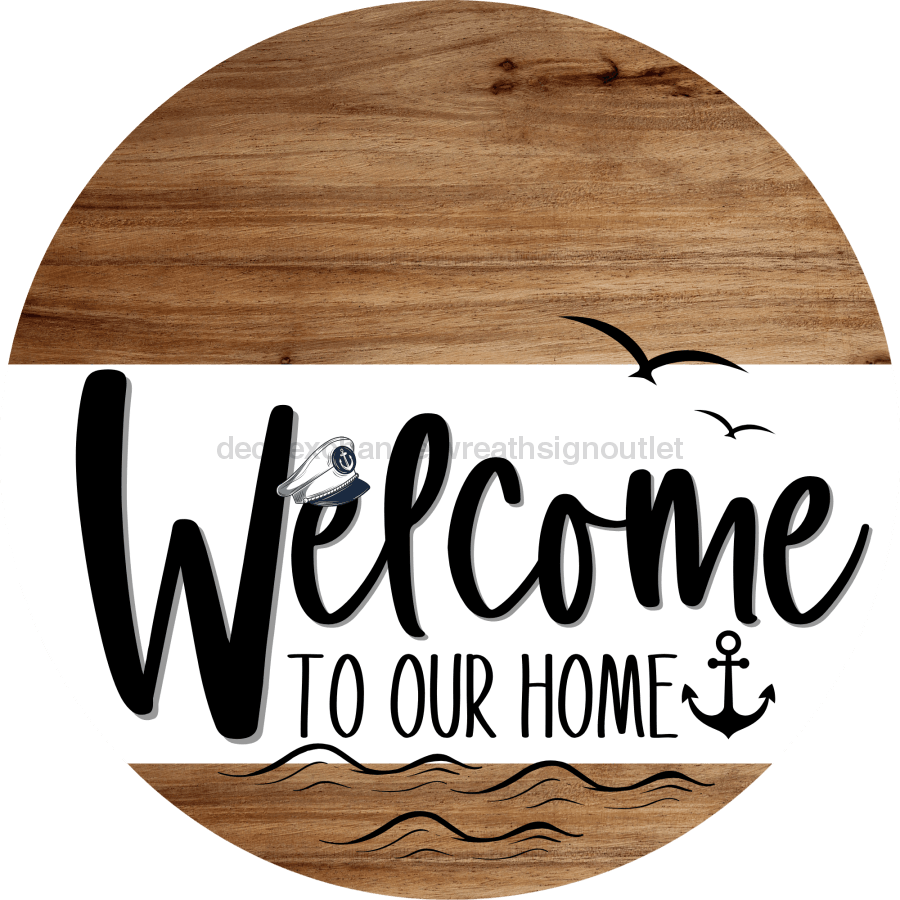 Welcome To Our Home Sign Nautical White Stripe Wood Grain Decoe-3088-Dh 18 Round