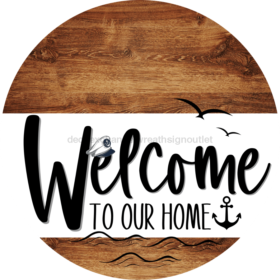 Welcome To Our Home Sign Nautical White Stripe Wood Grain Decoe-3089-Dh 18 Round